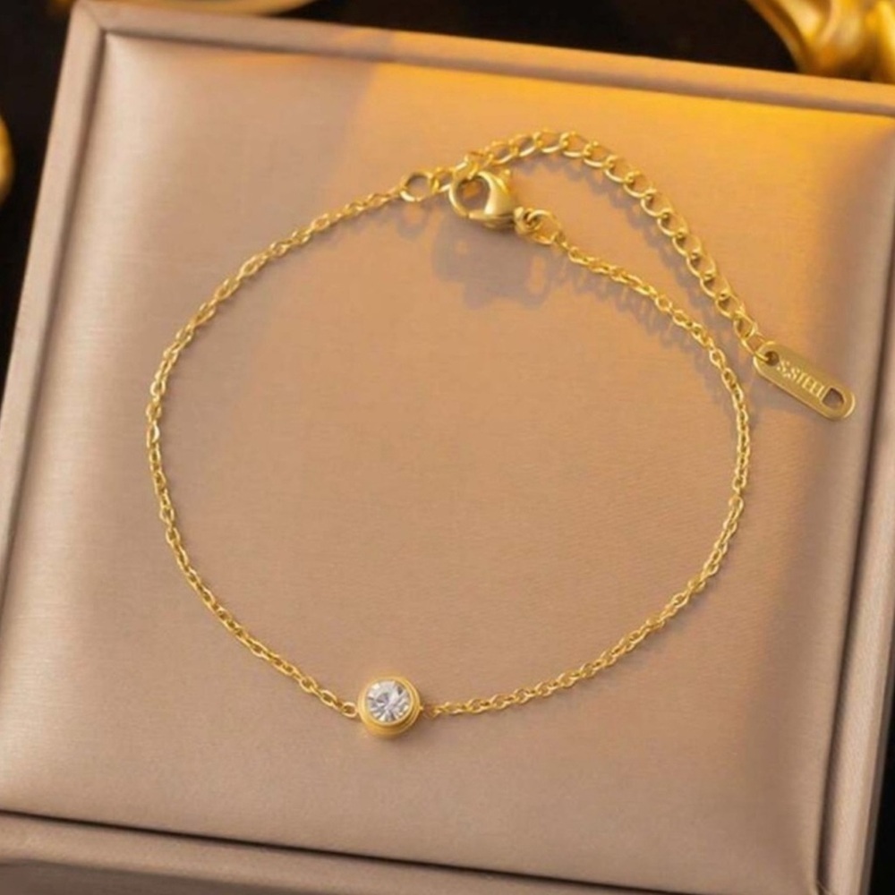Gold Plated Stainless Steel Dainty CZ Bracelet Minimalist Chain | Cubic Zirconia